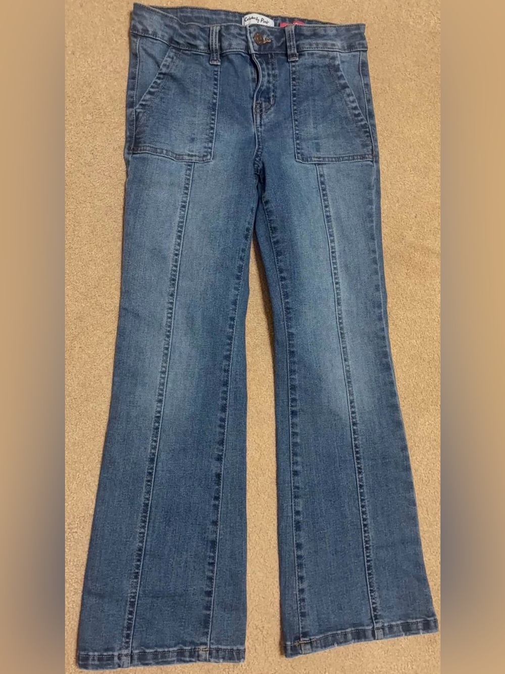 Celebrity Pink Girls Front-Seam Patch-Pocket Flare Jeans Size 12